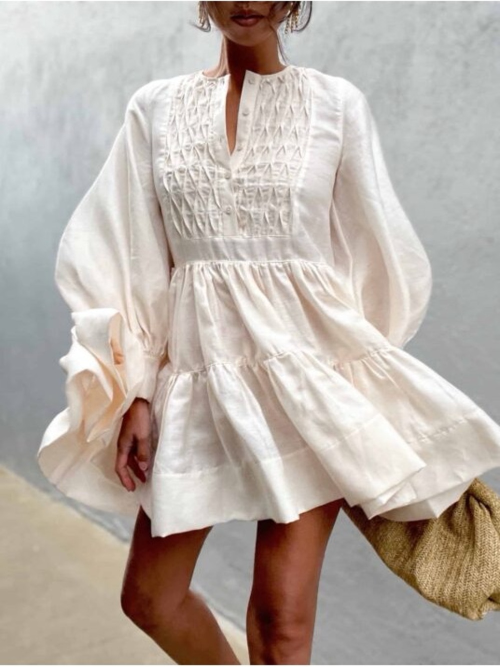 Shona Joy Margaux Tuxedo Shirt Dress - Ecru / Ivory